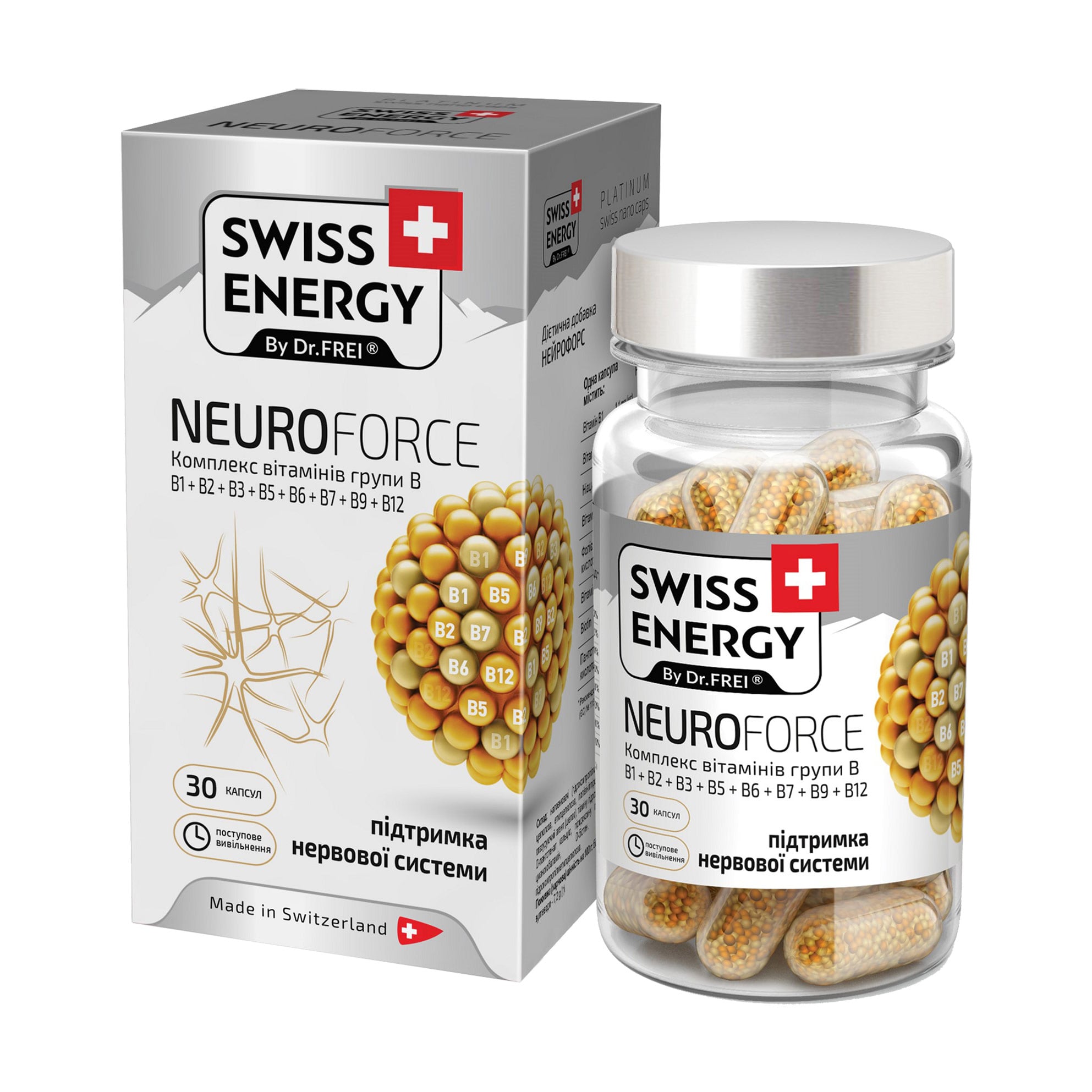 Комплекс вітамінів групи B SWISS ENERGY Neuroforce, 30 капсул